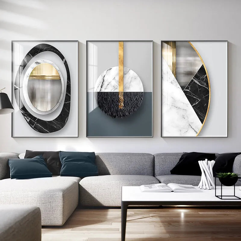 Abstract geometric pattern printed on a canvas painting, showcasing modern wall art decor.