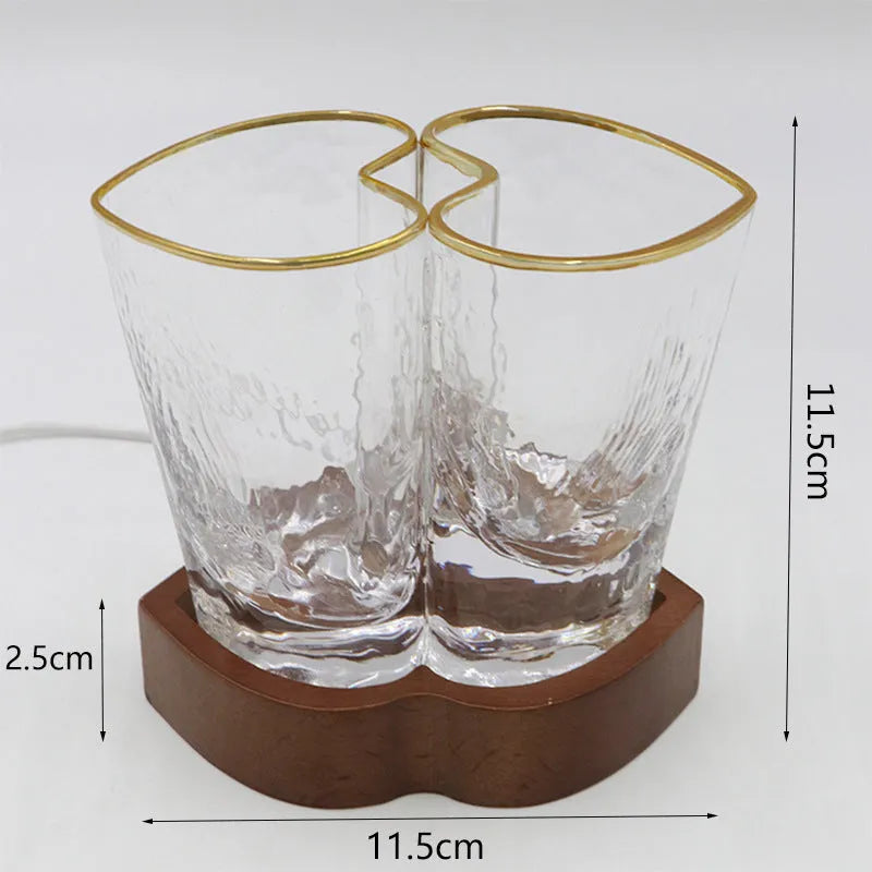 Heart-to-heart aromatherapy small night lamp with crystal glass shade and beech wood base, 11.5 cm tall, transparent colour, USB powered