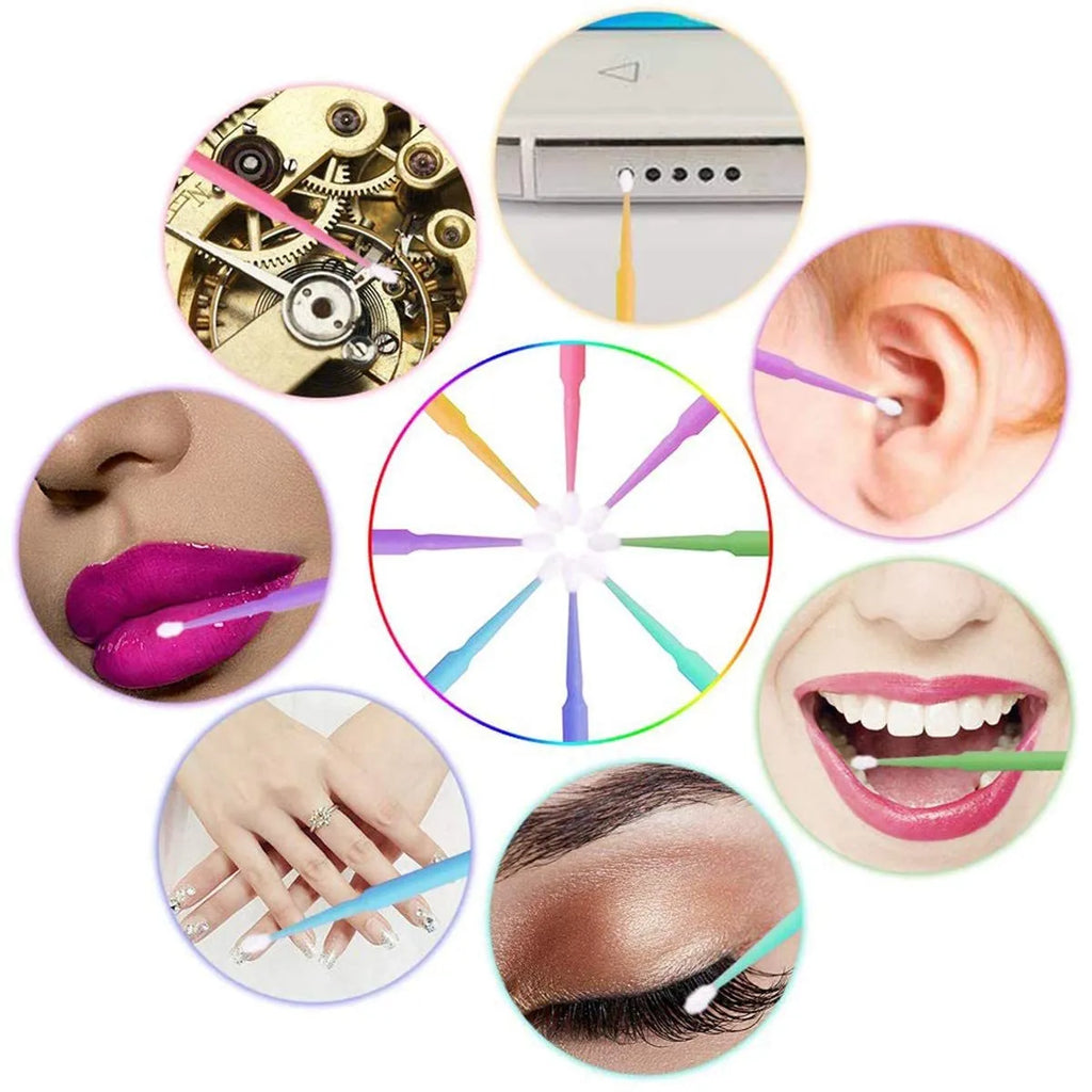 Disposable micro applicator brushes with coloured handles for eyelash extensions and makeup