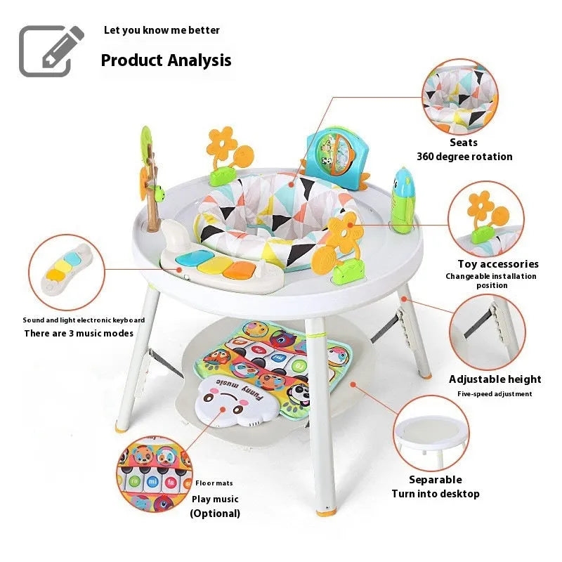 Three-function baby jumping chair with bouncing frame, gymnastic rack and interactive toys in duck design