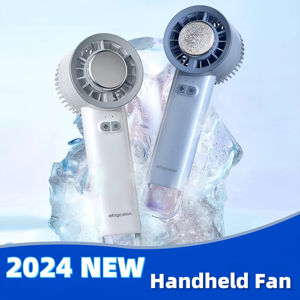 Handheld turbo jet fan in white with brushless motor and ice-cool function