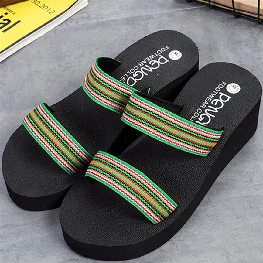 Women's brown bohemian summer slippers with EVA upper and rubber sole showing adjustable shoe clip