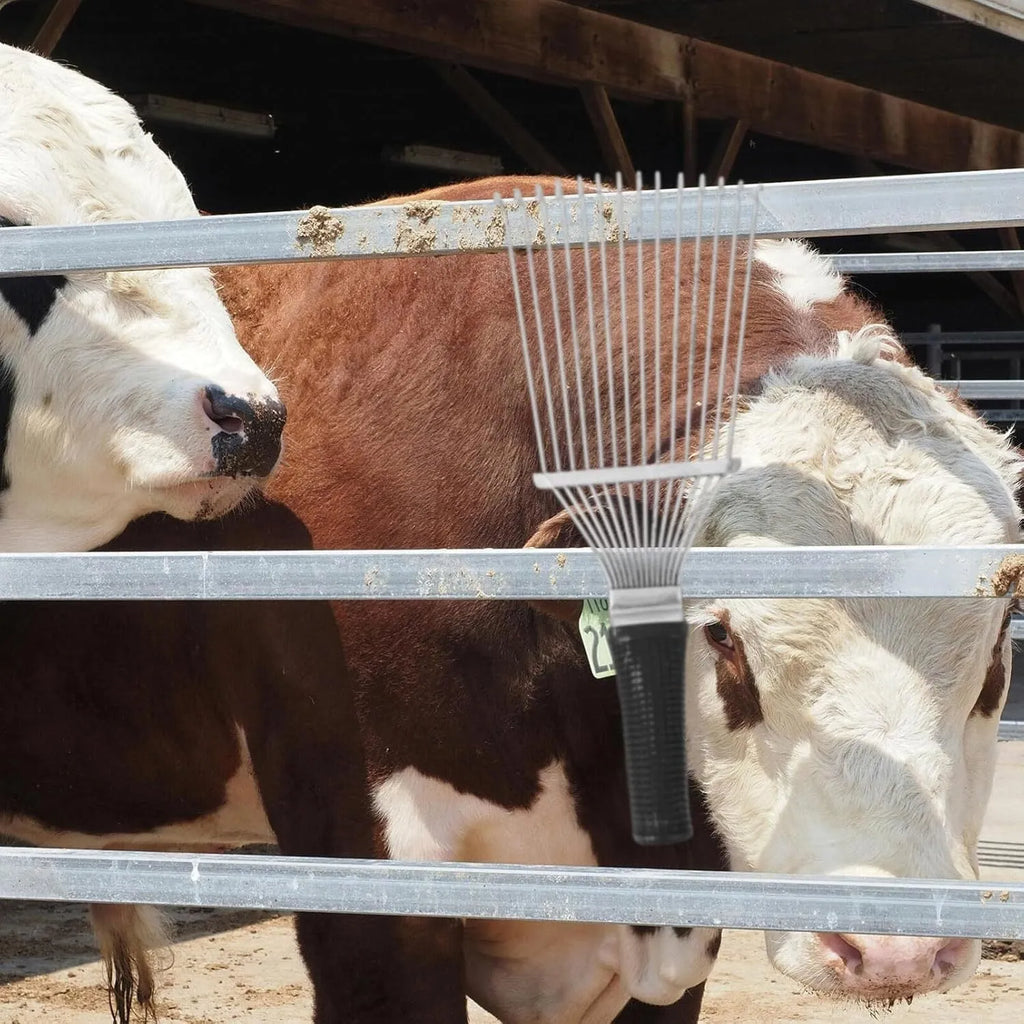 Stainless steel dematting brush rake comb for grooming horses, dogs, and livestock.