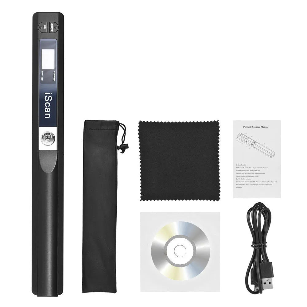 Handheld plastic scanner showing colour options: black, blue, green, red, and silver