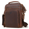 Men's brown leather crossbody bag with single-shoulder design and sewing line detailing