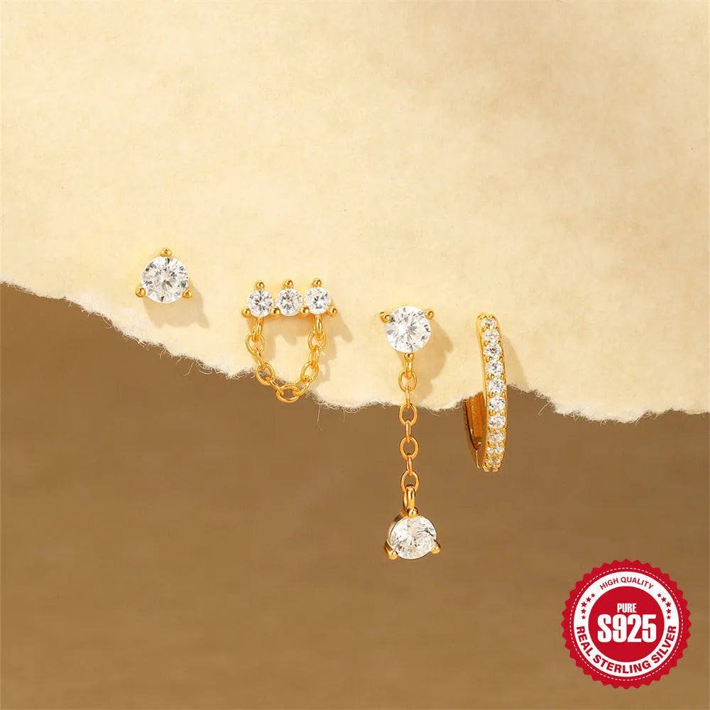 S925 sterling silver clover petal earrings with electroplated gold finish geometric design