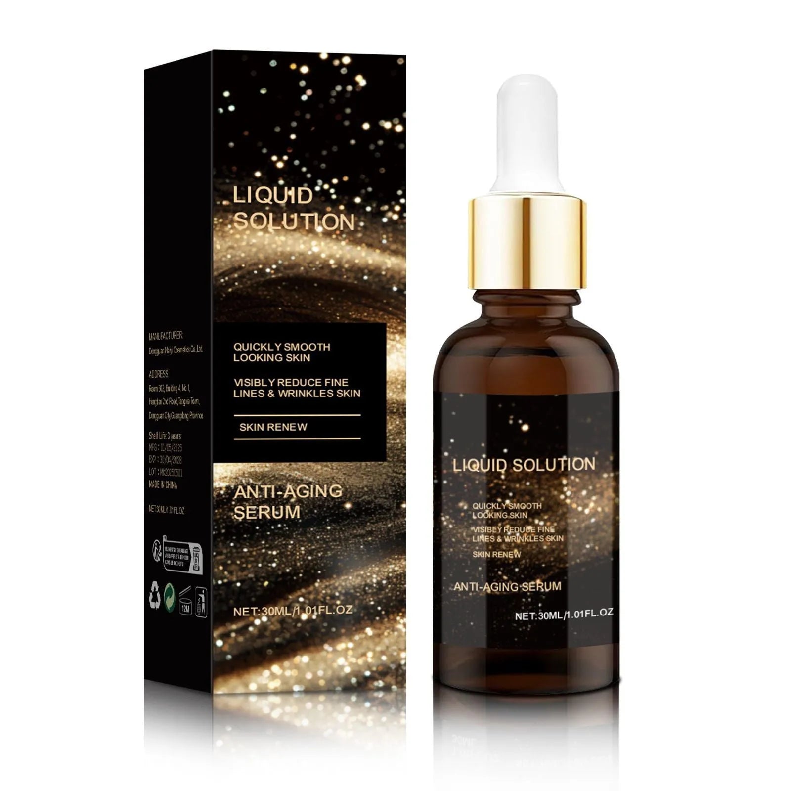 30 ml facial moisturising solution bottle with hyaluronic acid, 9 cm height