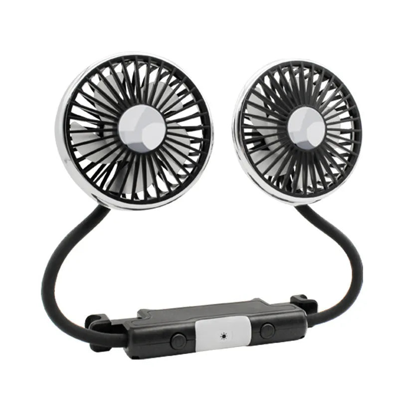 Black car double-headed hose seat fan with 3-speed control and flexible hose