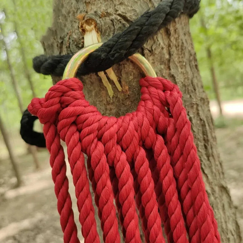 Outdoor nylon rope mesh hammock with tying materials