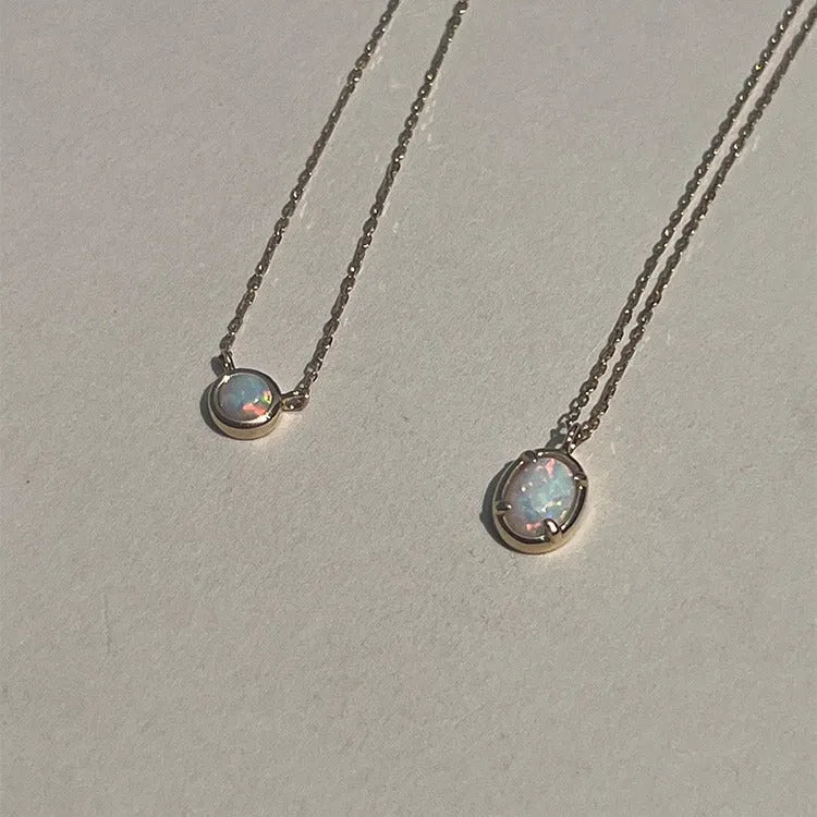 S925 silver pendant necklace with 14K gold plating and oval jelly opal gemstone