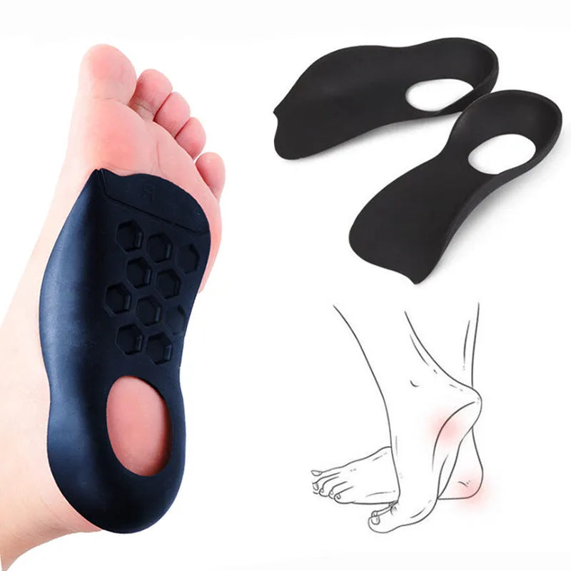 Varus correction arch support insole in white, black, and skin colour for flat feet.