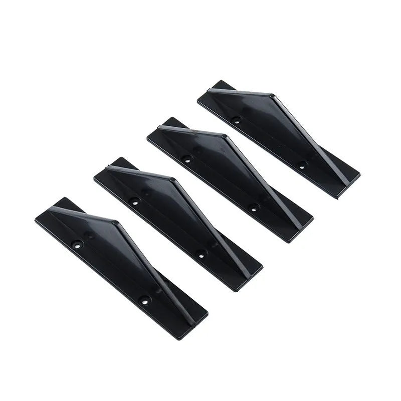 Black carbon fibre triangular rear spoiler for automotive chassis with 15cm foot dimension
