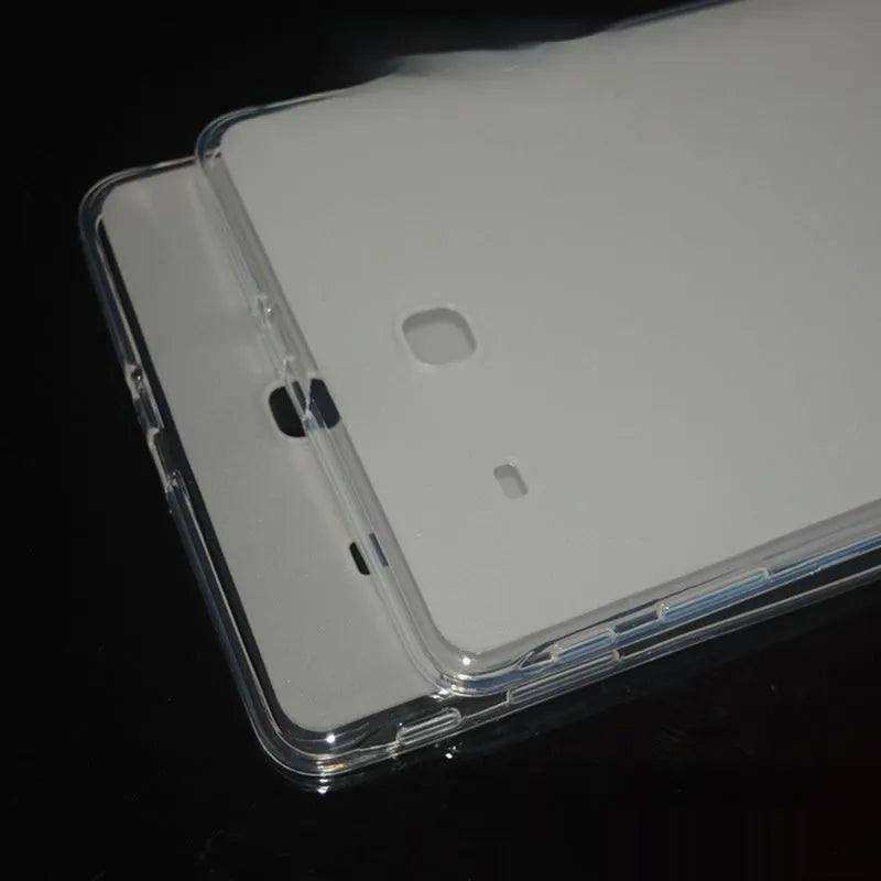 Clear transparent white ultra-thin silicone protective case for a tablet.