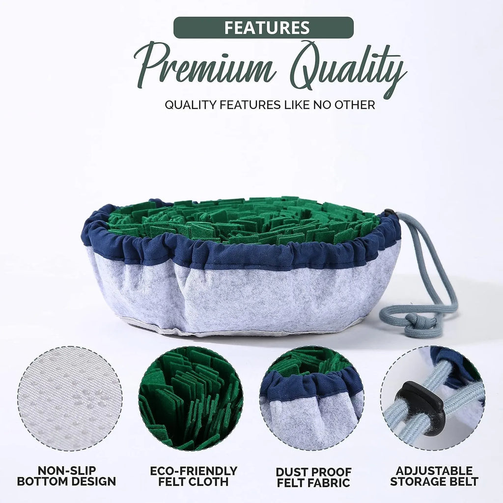 Large blue adjustable snuffle mat for dogs with fabric strips and non-slip backing
