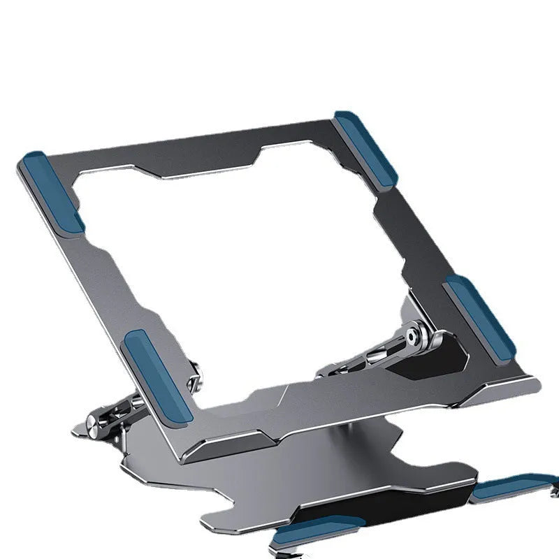 Adjustable aluminium laptop stand in grey or white, showing folding mechanism and silicone protection pads