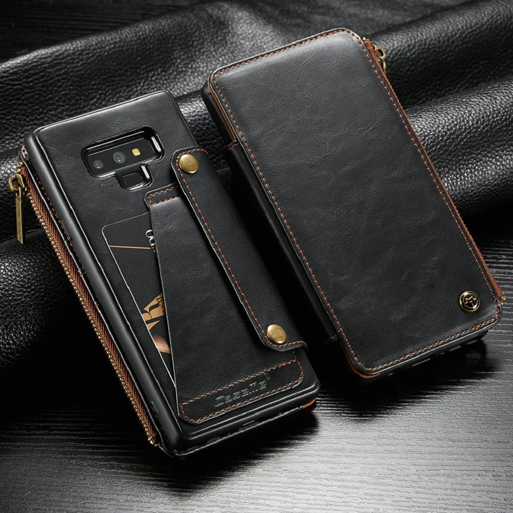 Samsung Galaxy Note9 PU leather flip phone case in black, brown or red colours