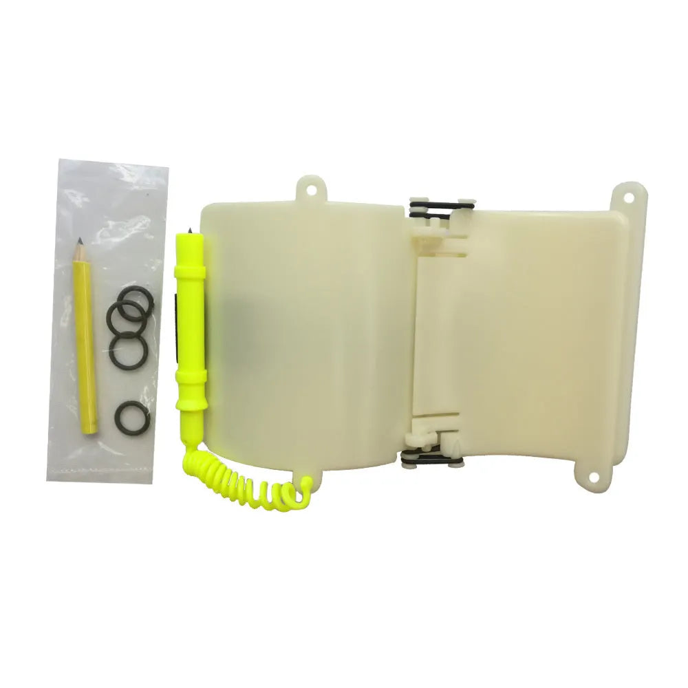 White luminous underwater diving wristboard with pencil and spare o-ring for scuba communication