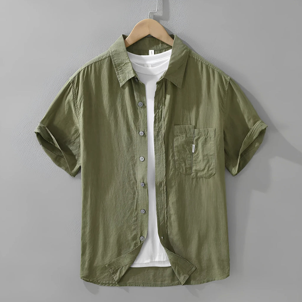 Loose casual lyocell top in cardigan style with short sleeves available in black green purple colours