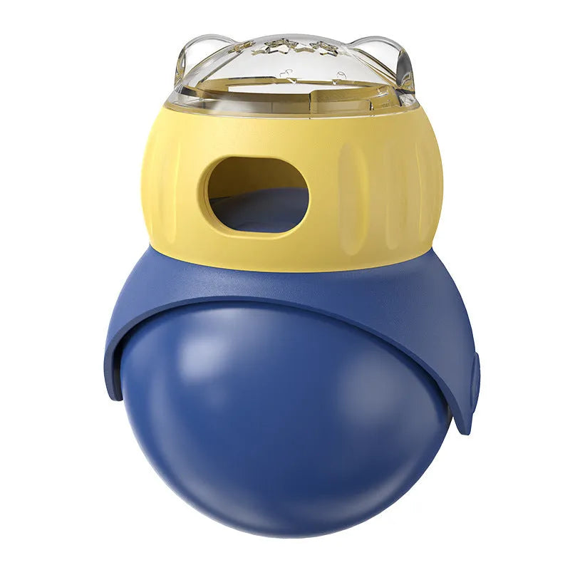 Owl-shaped tumbler cat puzzle feeder in Morandi yellow and blue colours