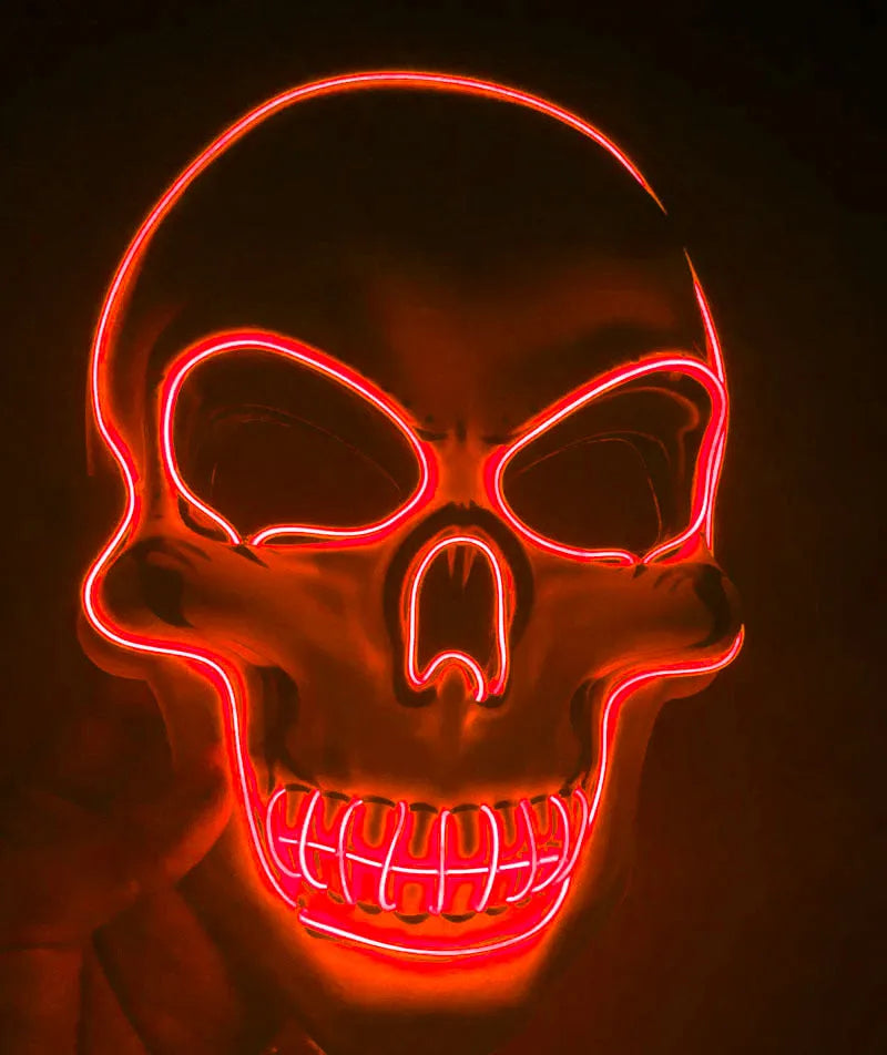 Halloween LED skeleton mask with glow light modes in blue colour, plastic construction, 23 by 18 cm