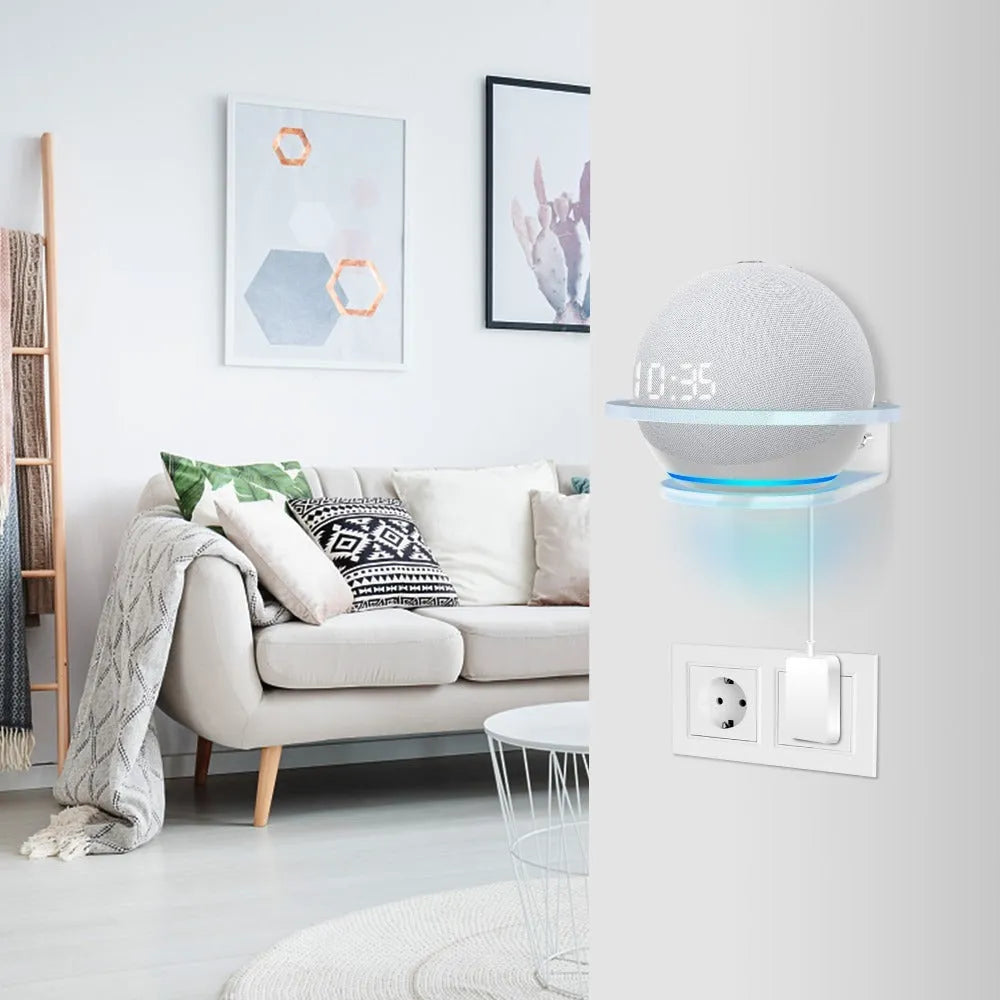 White plastic wall mounting bracket for Echo Dot 4th generation smart speaker