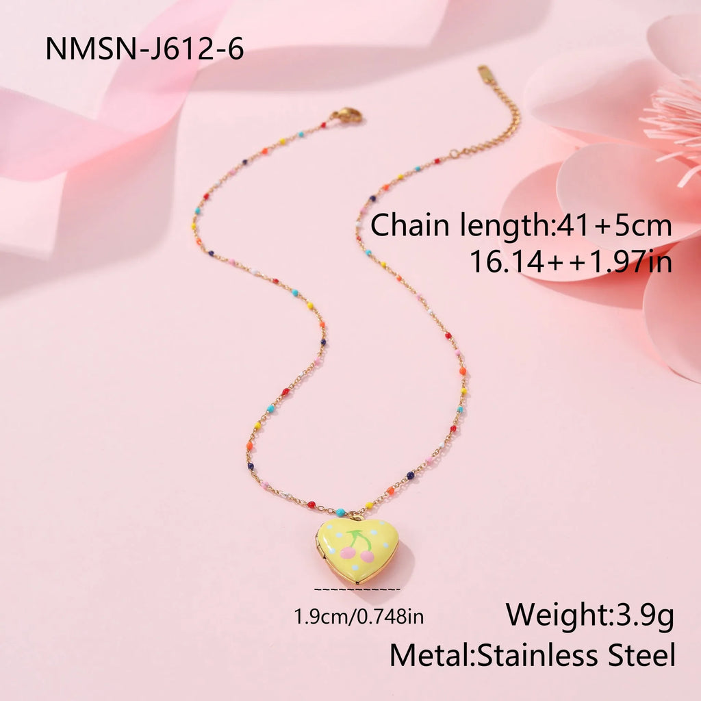 Stainless steel fruit pendant necklace with 18K gold plating and adjustable 41-50cm chain