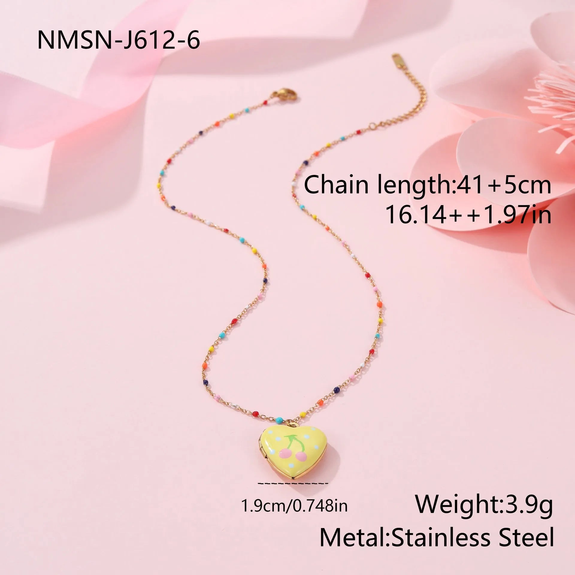 Stainless steel fruit pendant necklace with 18K gold plating and adjustable 41-50cm chain