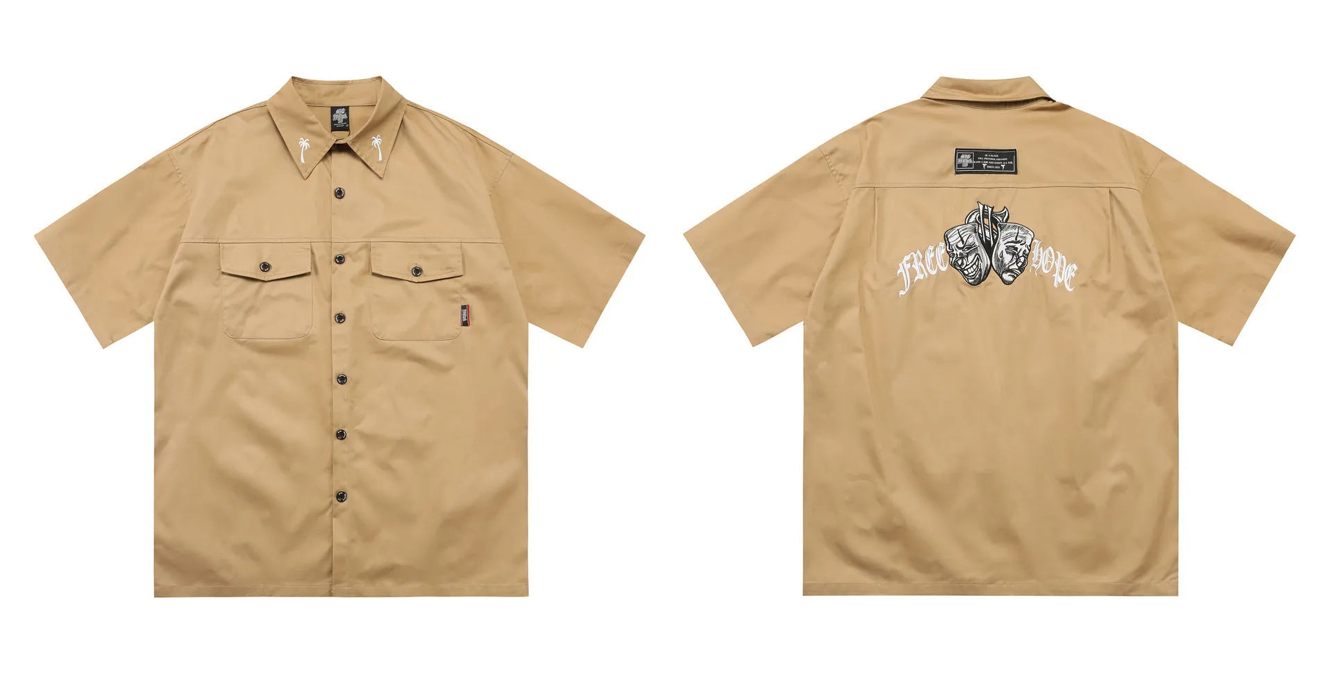 Men's black cotton blend loose fit shirt with half sleeves and embroidered detail.
