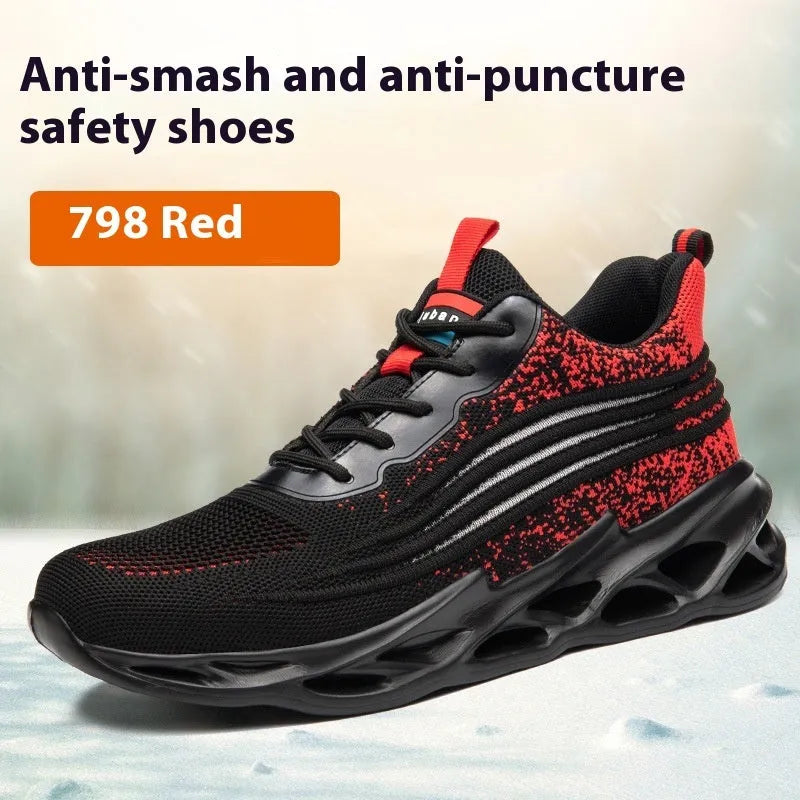 Brown leather safety shoes with rubber sole showing anti-smash workplace protection features