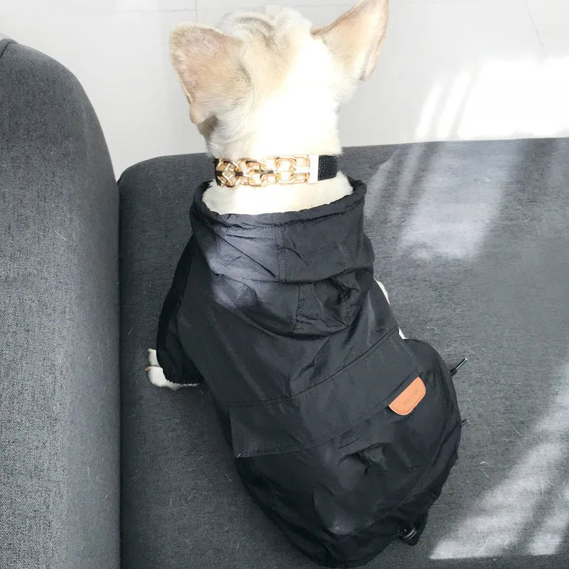 Cotton two-legged dog sunscreen clothing in black and red for outdoor use
