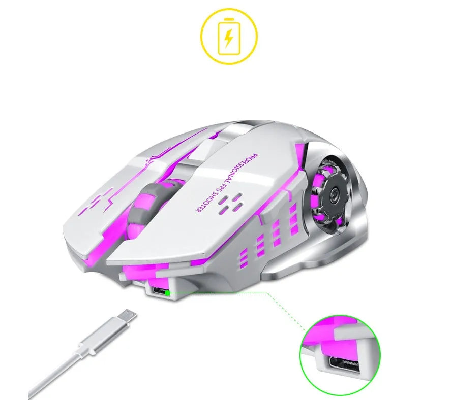 Black and white wireless silent mouse for laptops with six buttons and 2400dpi optical sensor