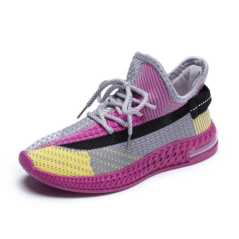 Women's casual lightweight running shoes in black, orange, or purple with round toe and lace-up design