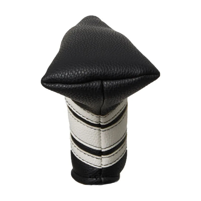 Black PU leather golf club head cover sleeve for protecting a single club shaft and head.
