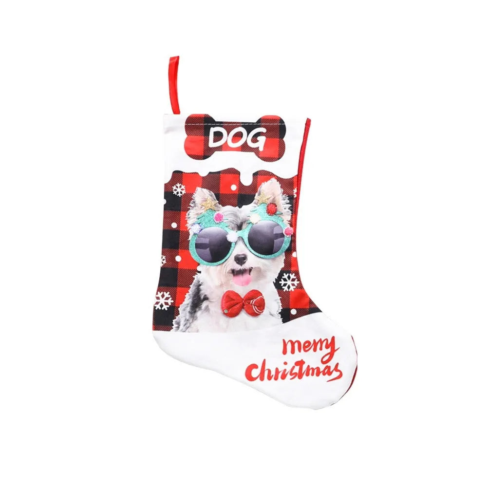 American-style Christmas decoration cloth with puppy and cat plaid designs measuring 26x36cm