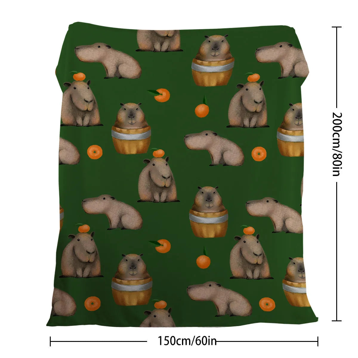 Flannel orange and capybara pattern soft fluffy multifunctional printed blanket on sofa