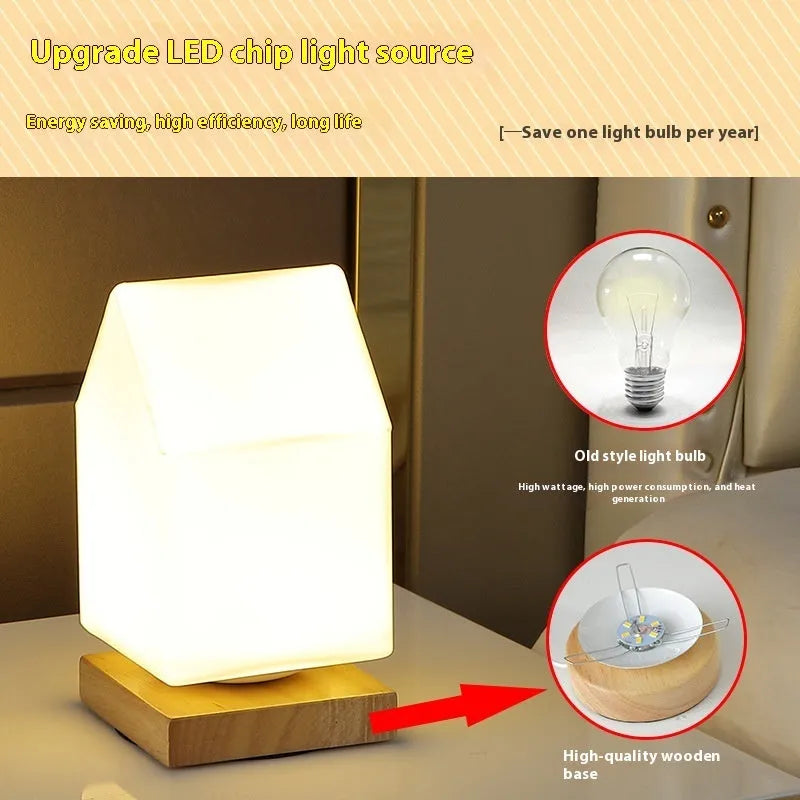 Nordic solid wood USB table lamp with touch dimming in flower-shaped design measuring 150mm by 180mm