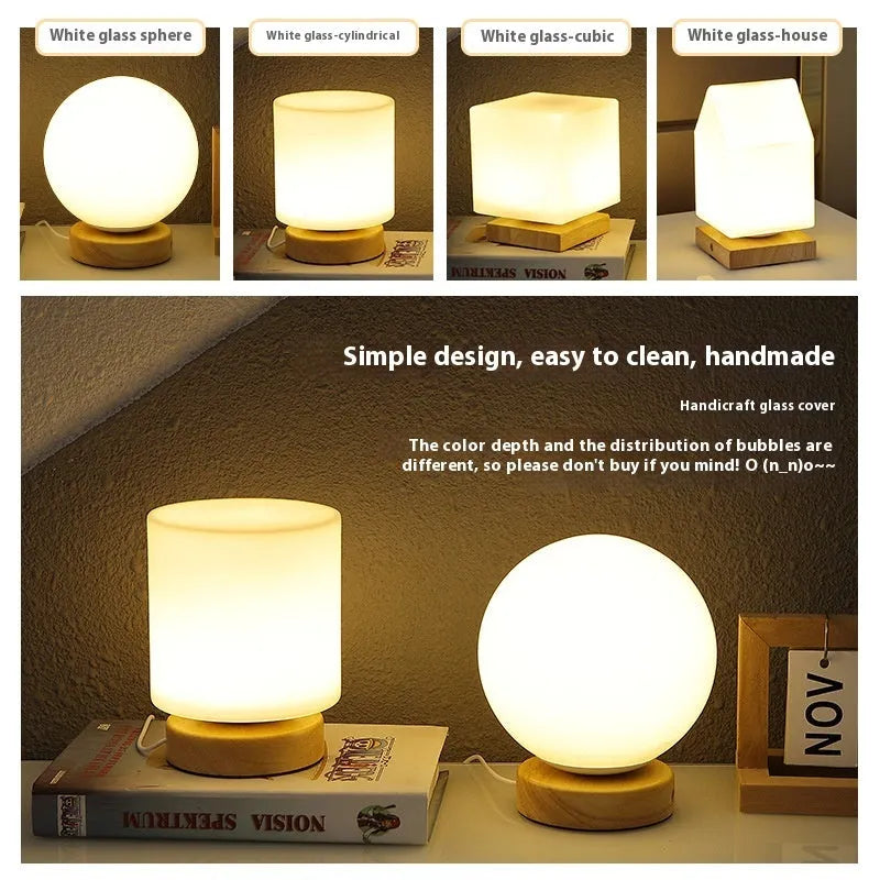 Nordic solid wood USB table lamp with touch dimming in flower-shaped design measuring 150mm by 180mm