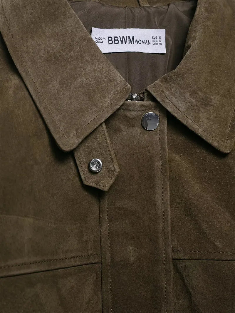 Women's medium thickness PU jacket coat in Japanese Korean casual style shown in picture colour