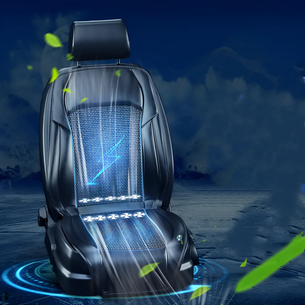 Car ventilated seat cushion with cooling fan connected to cigarette lighter socket in black colour