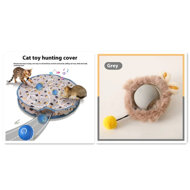Cat Toy Self-Hi Funny Rolling Ball with plush covering in red, green, and gray colours