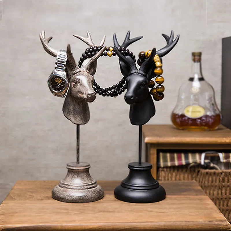 Natural resin animal sculpture home decoration ornament with vintage finish in black, white and wood colour options