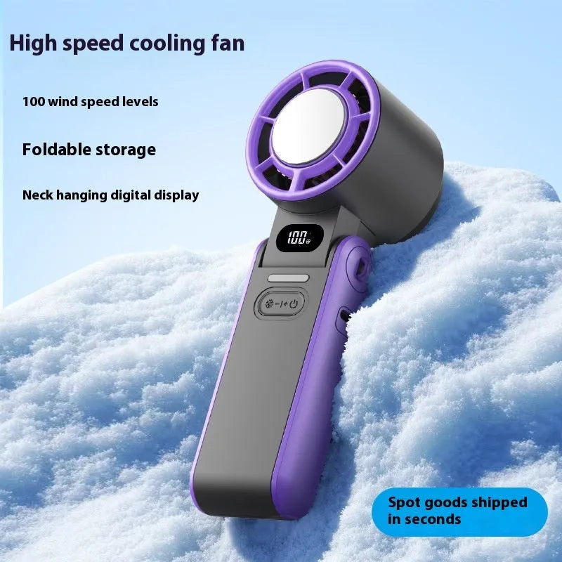 Foldable USB rechargeable handheld fan with refrigeration ice compress in Magic Purple finish