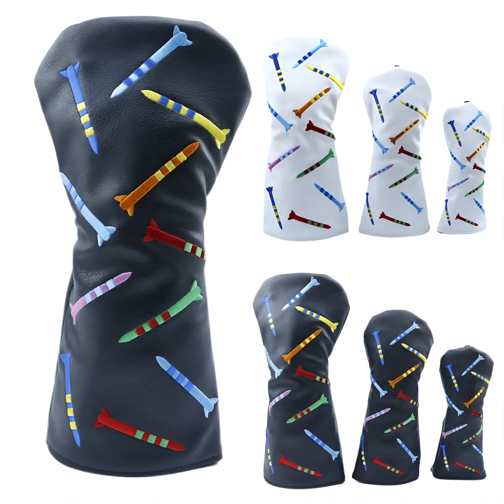 Golf club wooden pole sets in black and white colours with three size options