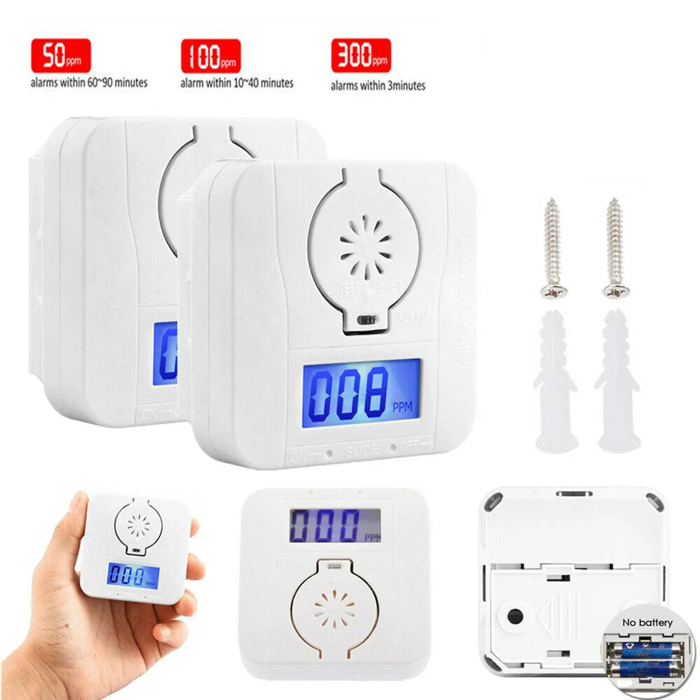 White carbon monoxide alarm for wall mounting detects CO gas from coal stoves