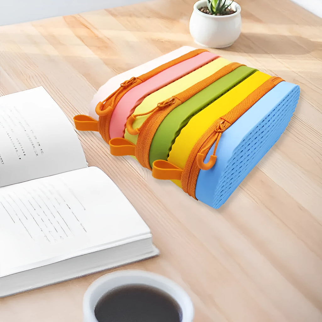 Silicone glasses case in six colour options showing dimensions of 200x80x50mm with long hand carrying design