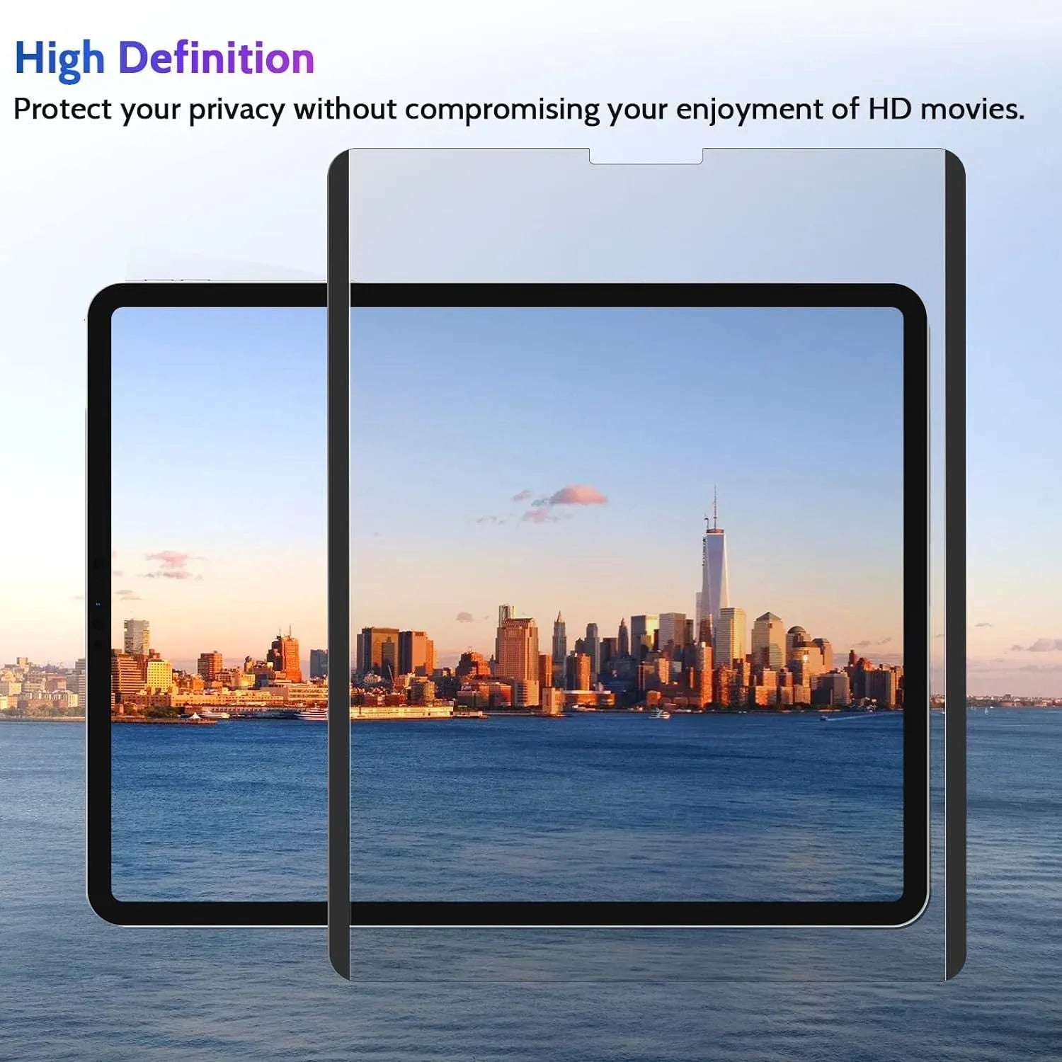 Magnetic iPad anti peeping film with matte finish shown next to iPad Pro
