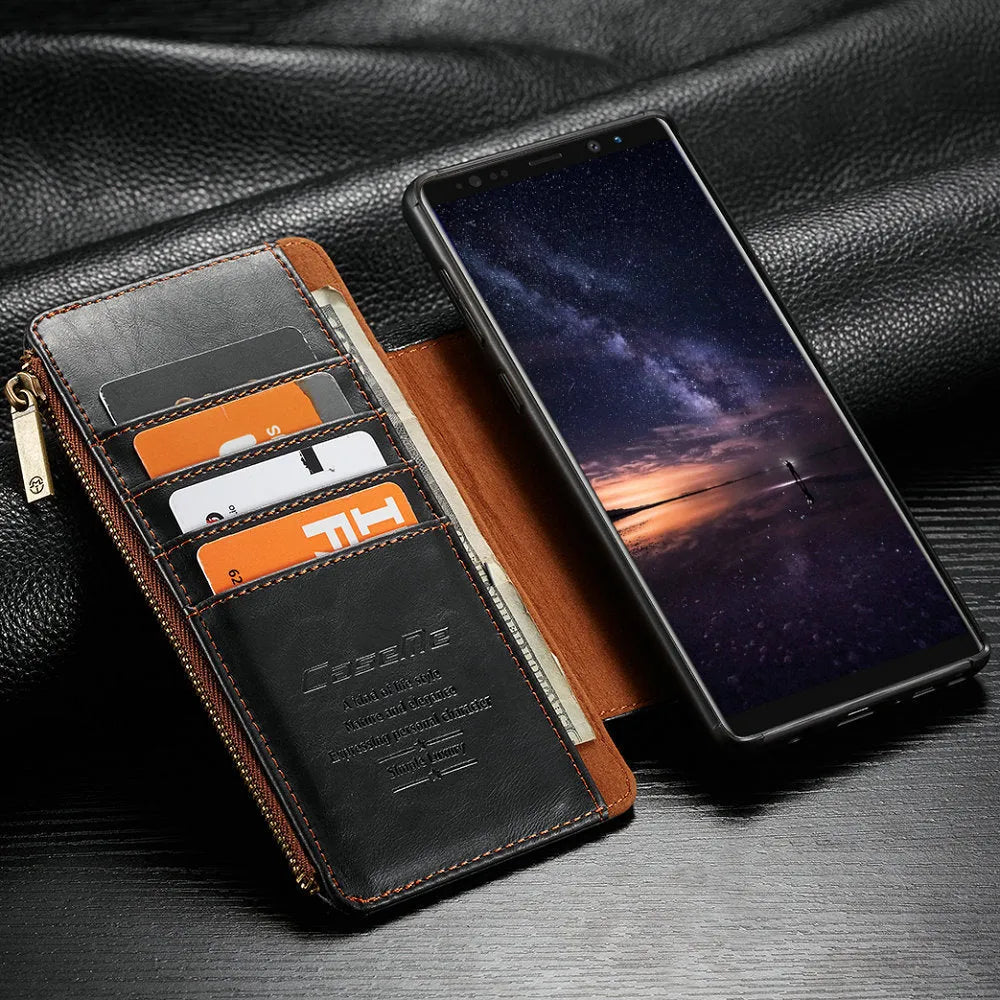 Samsung Galaxy Note9 PU leather flip phone case in black, brown or red colours
