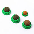 Plastic cat toy with textured dental cleaning surface and catnip ball in multiple colour options