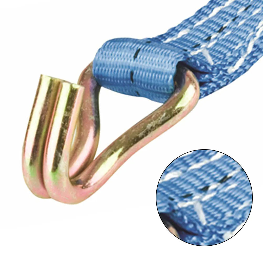 Steel and polyester double hook ratchet tensioner strap for cargo and furniture moving.