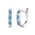 925 silver women's earrings with blue zircon inlay and platinum blue diamond electroplated finish in compact 3x14x15mm size.